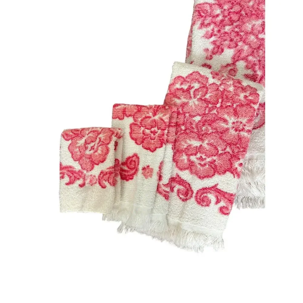 Vintage Cannon Bath Towel Set Pink And White Floral Pattern‎ All Cotton